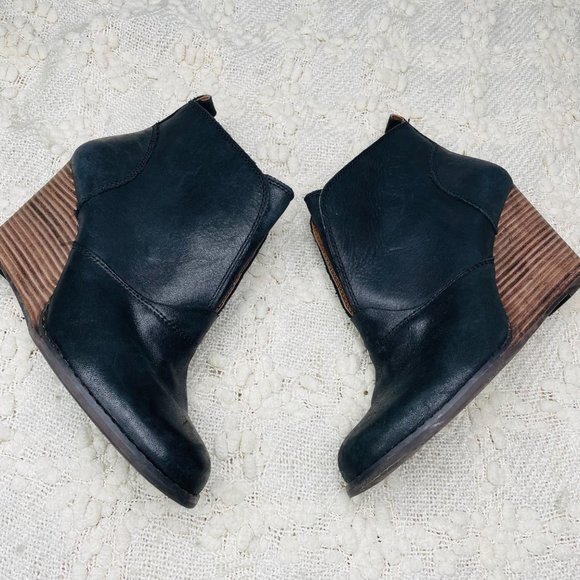 Lucky Brand Shoes - Lucky Brand Yinan Black Leather Platform Wedge Ankle Boot Size 9.5